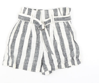 Bershka Womens Black Striped Viscose Paperbag Shorts Size XS L3 in Regular