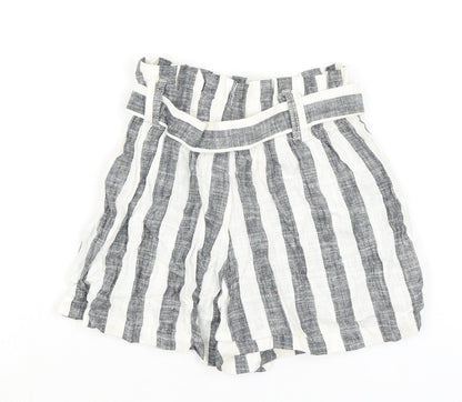 Bershka Womens Black Striped Viscose Paperbag Shorts Size XS L3 in Regular