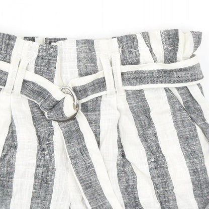 Bershka Womens Black Striped Viscose Paperbag Shorts Size XS L3 in Regular