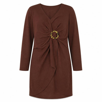 Topshop Womens Brown Polyester Pencil Dress Size 14 V-Neck Zip