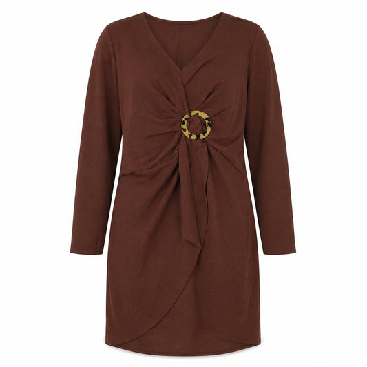Topshop Womens Brown Polyester Pencil Dress Size 14 V-Neck Zip