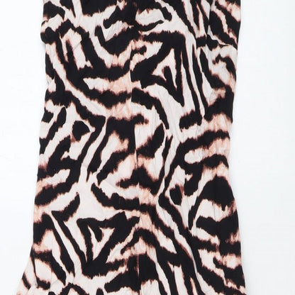 Marks and Spencer Womens Brown Animal Print Viscose A-Line Size 10 V-Neck Tie - Zebra Print