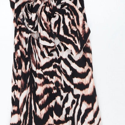 Marks and Spencer Womens Brown Animal Print Viscose A-Line Size 10 V-Neck Tie - Zebra Print