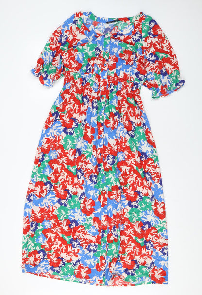 Marks and Spencer Womens Multicoloured Floral Polyester Maxi Size 10 V-Neck Pullover