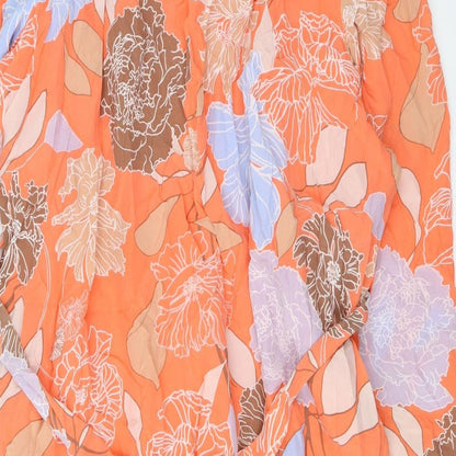 Autograph Womens Orange Floral Silk A-Line Size 24 V-Neck Pullover - Pockets