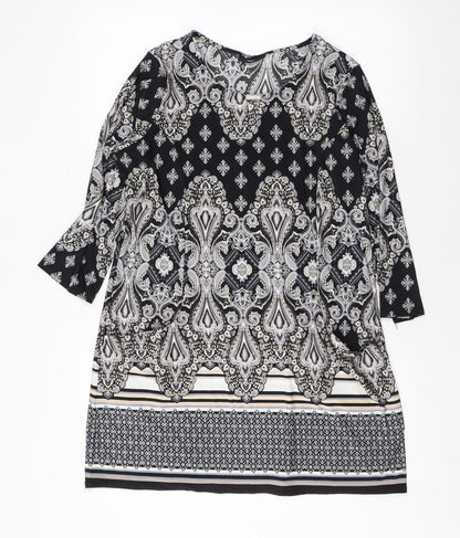 Wallis Womens Black Paisley Polyester A-Line Size M Round Neck Pullover