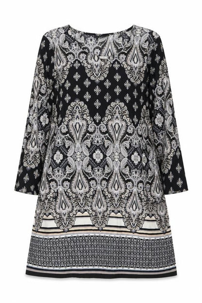 Wallis Womens Black Paisley Polyester A-Line Size M Round Neck Pullover