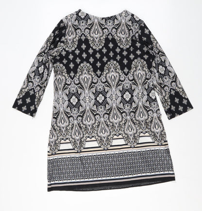 Wallis Womens Black Paisley Polyester A-Line Size M Round Neck Pullover