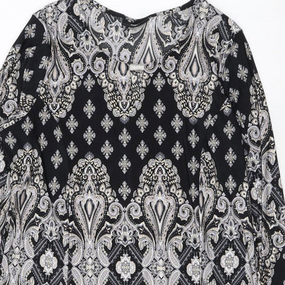 Wallis Womens Black Paisley Polyester A-Line Size M Round Neck Pullover