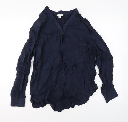 Autograph Womens Blue Cupro Basic Button-Up Size 14 Round Neck