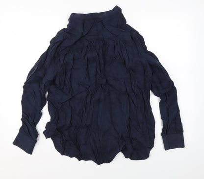 Autograph Womens Blue Cupro Basic Button-Up Size 14 Round Neck