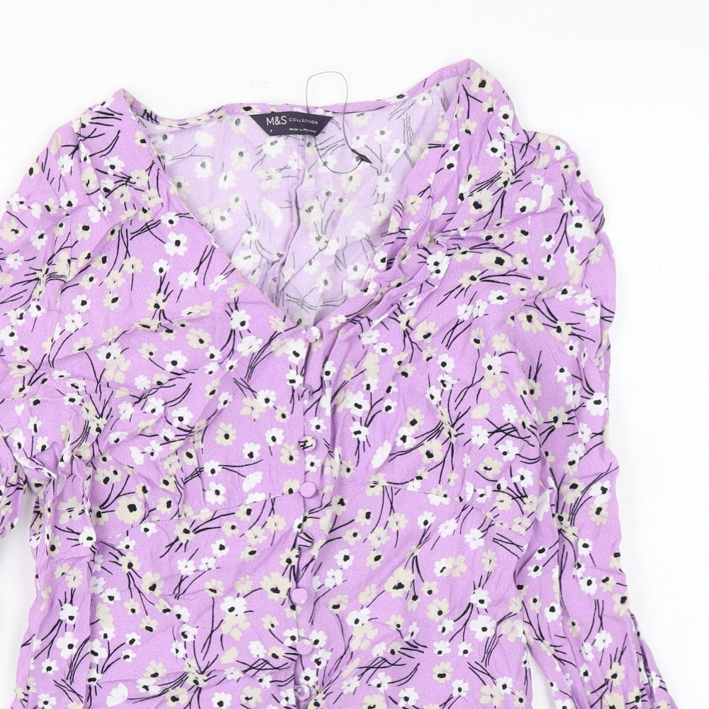 Womens UK Size 6 Marks and Spencer Purple Basic Button-Up