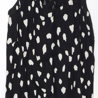 Marks and Spencer Womens Black Geometric Linen Tank Dress Size 6 Scoop Neck Pullover