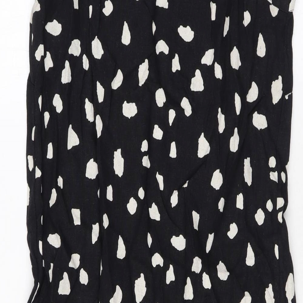 Marks and Spencer Womens Black Geometric Linen Tank Dress Size 6 Scoop Neck Pullover