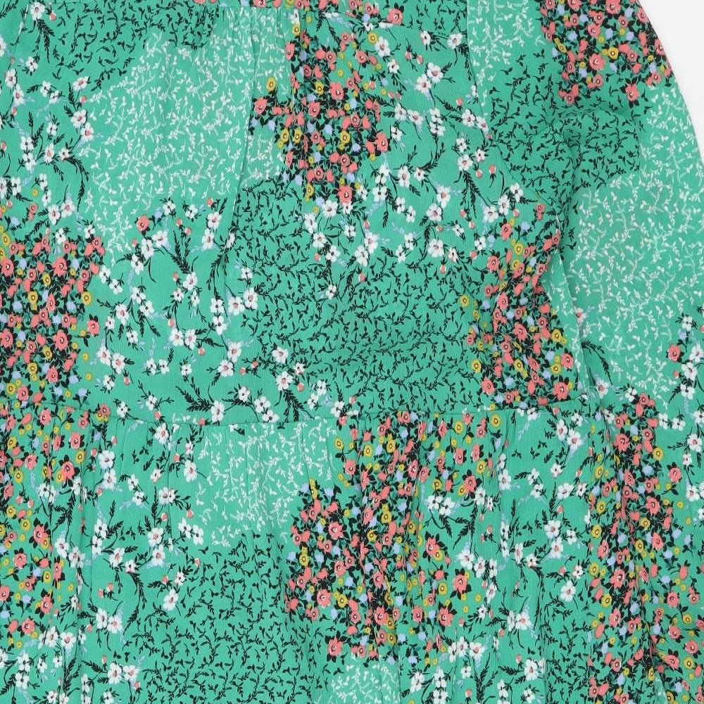Marks and Spencer Womens Green Floral Polyester A-Line Size 16 V-Neck Pullover