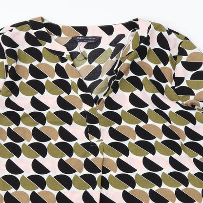 Marks and Spencer Womens Multicoloured Geometric Polyester A-Line Size 12 V-Neck Pullover