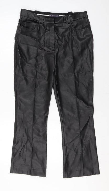 Marks and Spencer Womens Black Polyester Trousers Size 12 L25 in Regular Zip