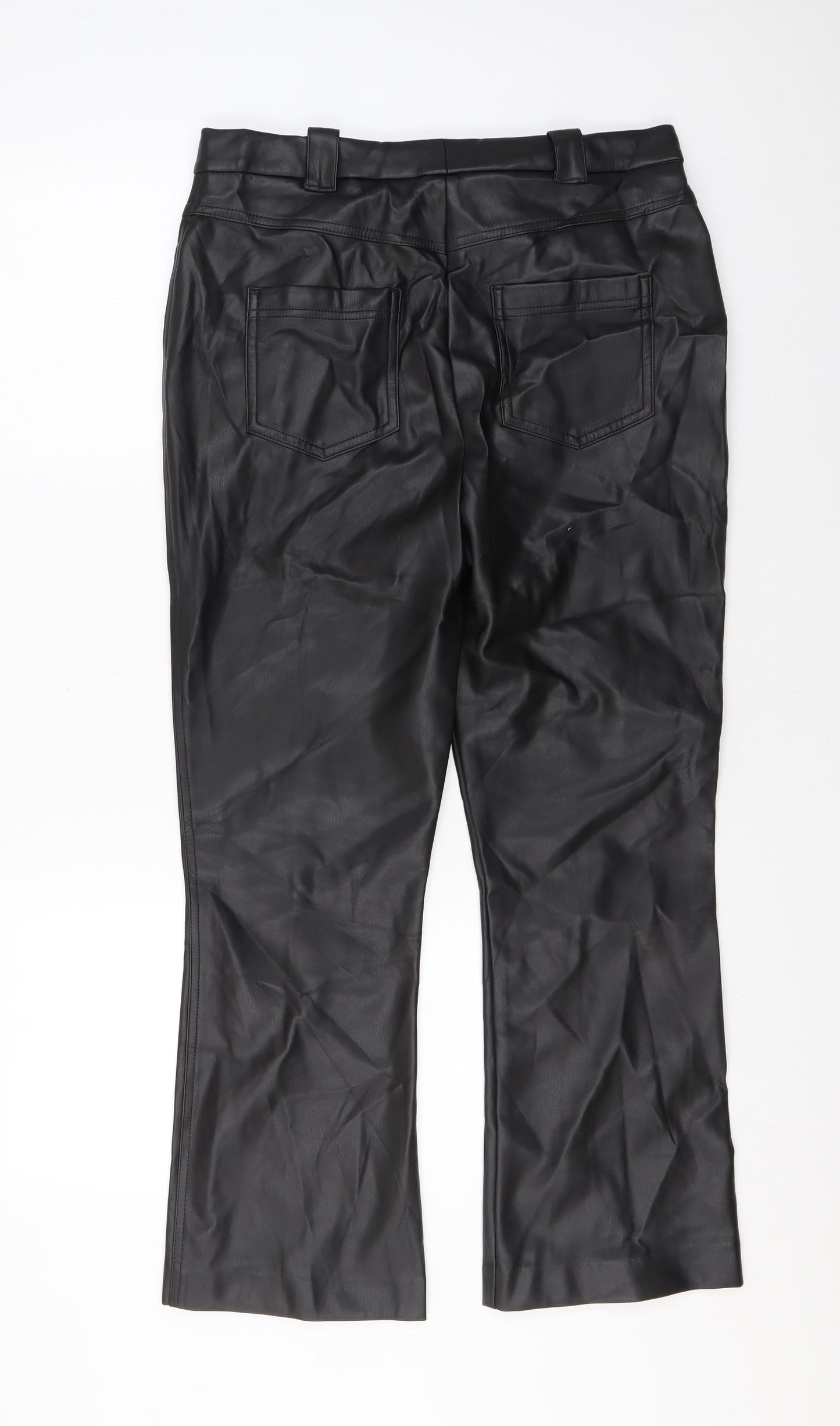 Marks and Spencer Womens Black Polyester Trousers Size 12 L25 in Regular Zip