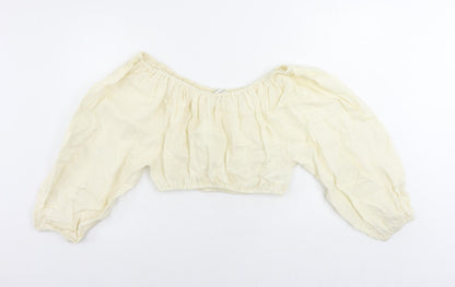 Pretty Lavish Womens Ivory Linen Cropped Blouse Size S Off the Shoulder
