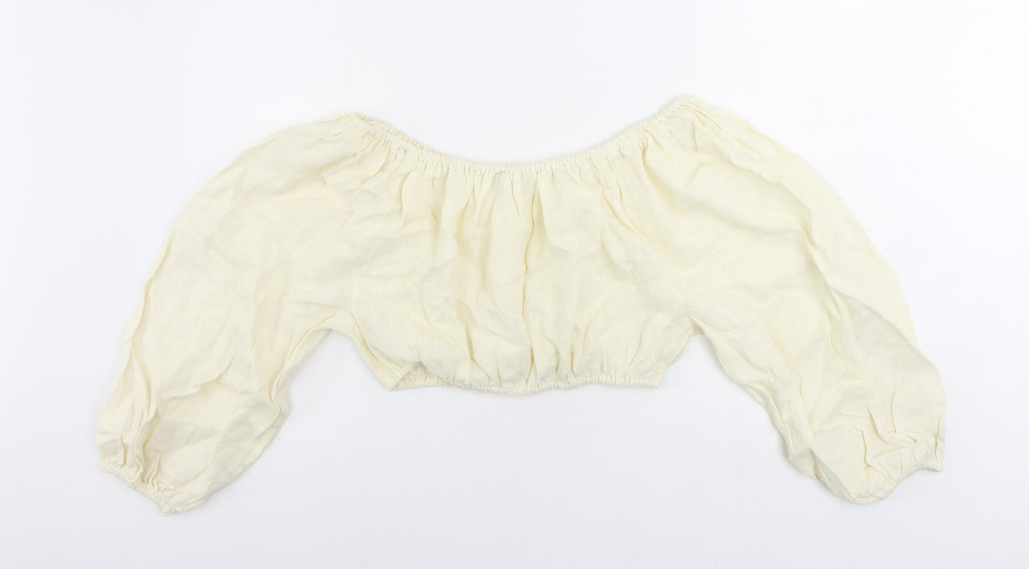 Pretty Lavish Womens Ivory Linen Cropped Blouse Size S Off the Shoulder