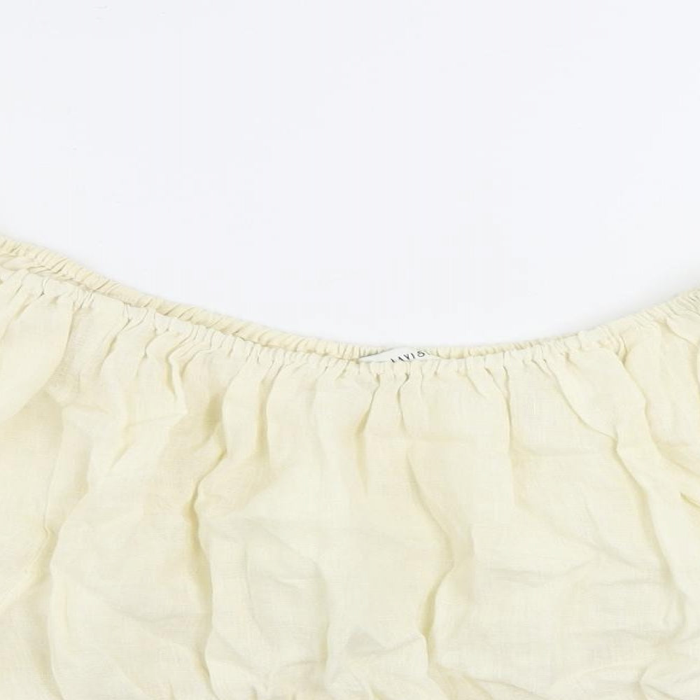 Pretty Lavish Womens Ivory Linen Cropped Blouse Size S Off the Shoulder