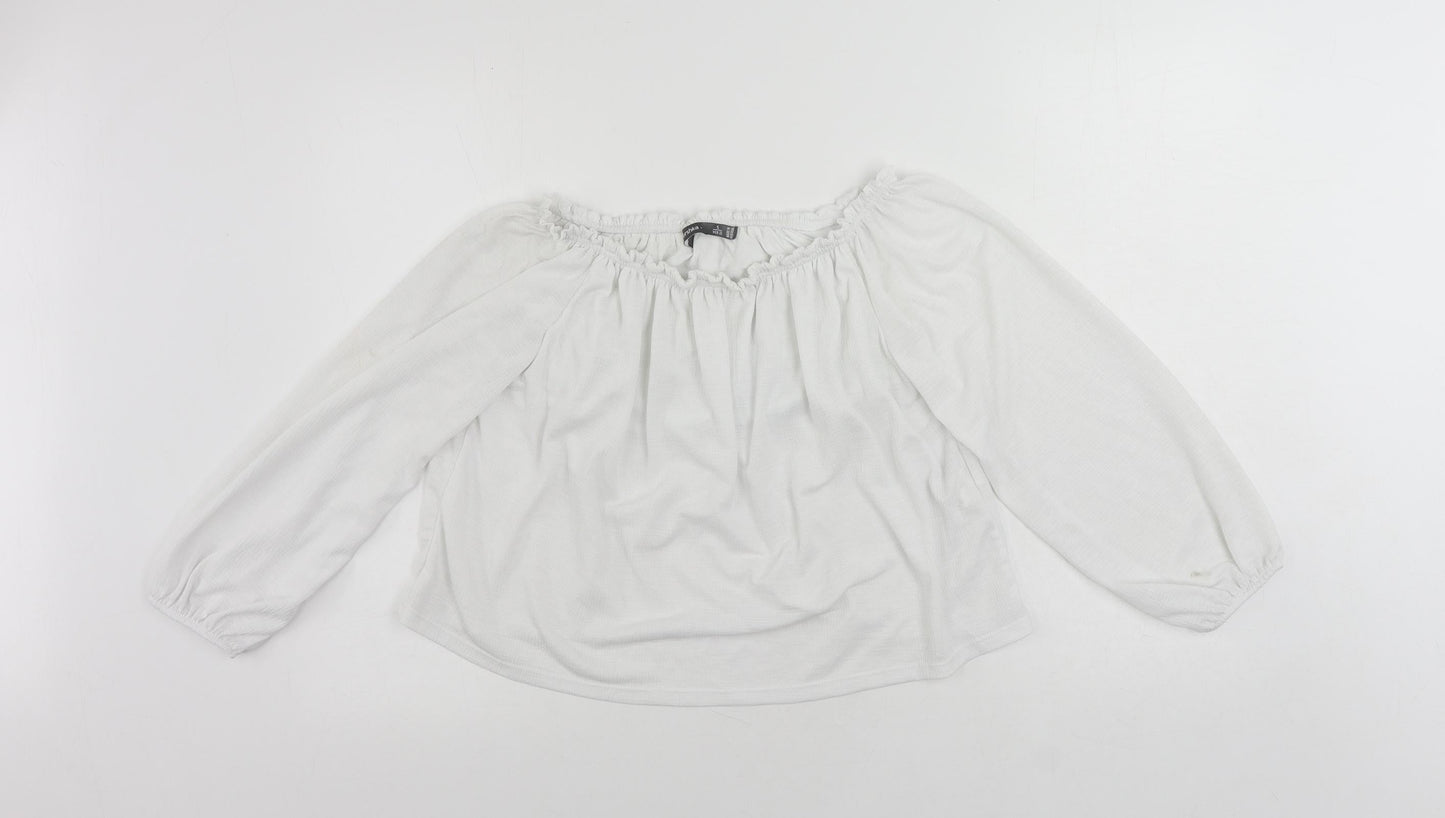 Bershka Womens White Polyester Cropped Blouse Size S Boat Neck