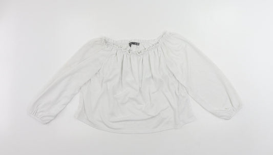 Bershka Womens White Polyester Cropped Blouse Size S Boat Neck