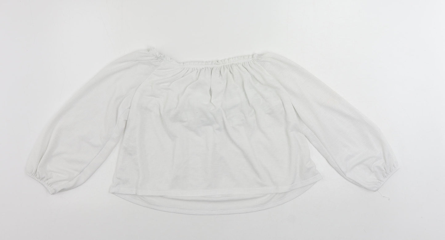 Bershka Womens White Polyester Cropped Blouse Size S Boat Neck