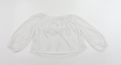 Bershka Womens White Polyester Cropped Blouse Size S Boat Neck