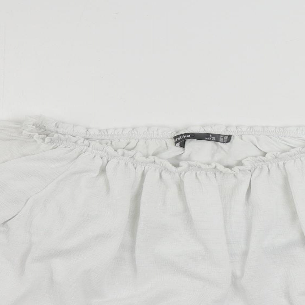 Bershka Womens White Polyester Cropped Blouse Size S Boat Neck