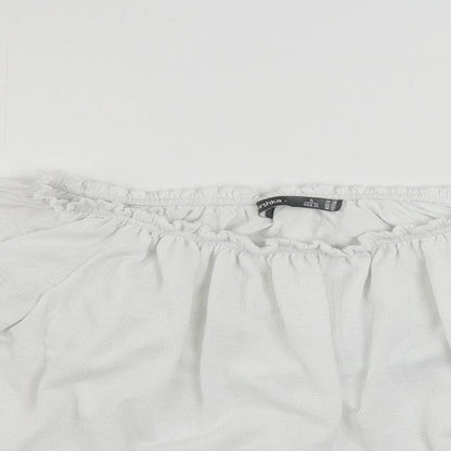 Bershka Womens White Polyester Cropped Blouse Size S Boat Neck