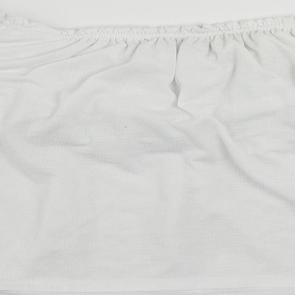 Bershka Womens White Polyester Cropped Blouse Size S Boat Neck