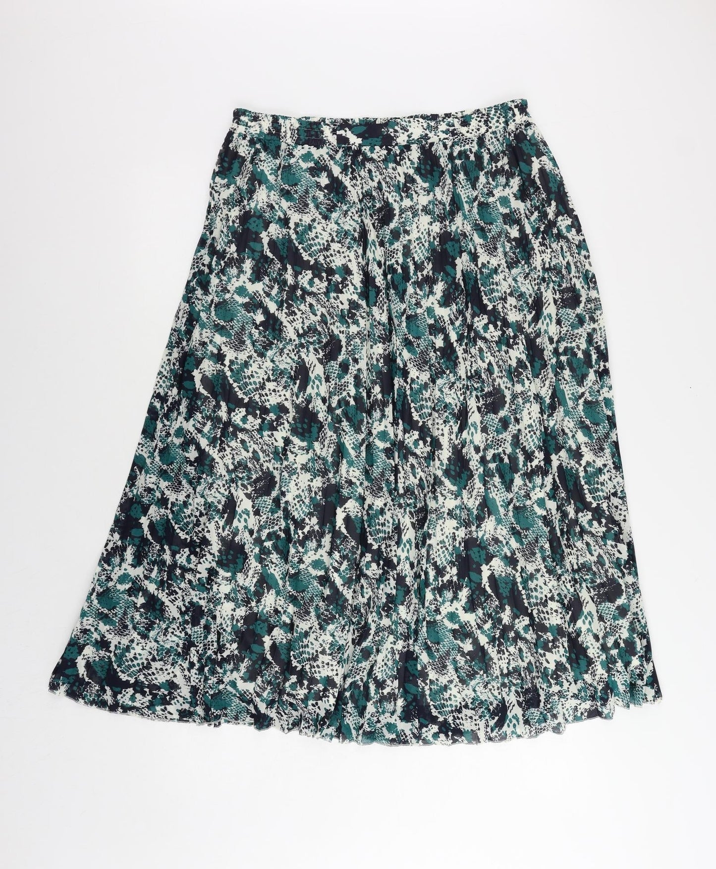 Marks and Spencer Womens Green Animal Print Polyester Pleated Skirt Size 14 - Elastic Waist