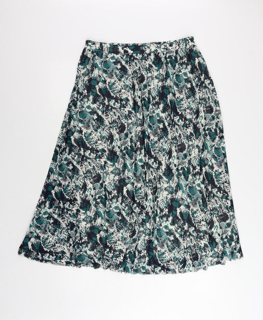 Marks and Spencer Womens Green Animal Print Polyester Pleated Skirt Size 14 - Elastic Waist