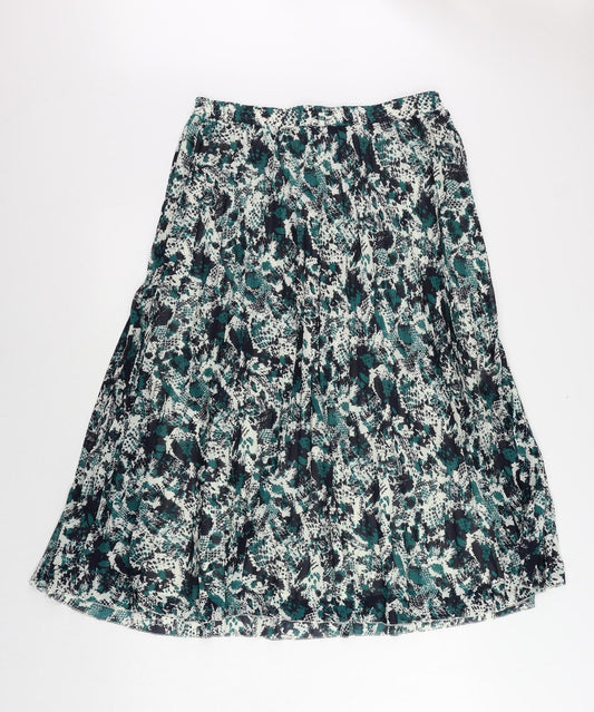 Marks and Spencer Womens Green Animal Print Polyester Pleated Skirt Size 14 - Elastic Waist