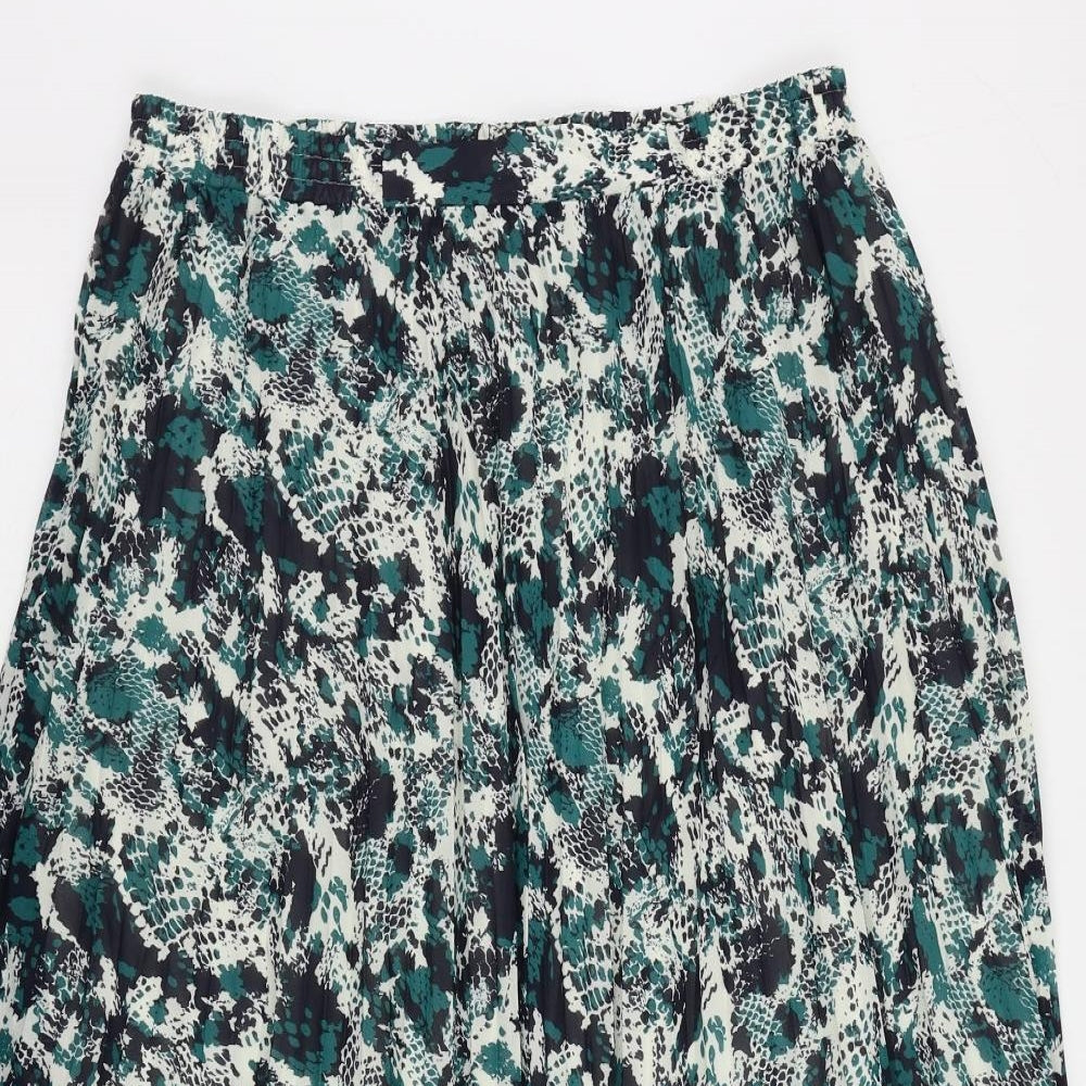 Marks and Spencer Womens Green Animal Print Polyester Pleated Skirt Size 14 - Elastic Waist