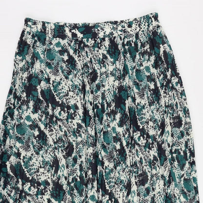 Marks and Spencer Womens Green Animal Print Polyester Pleated Skirt Size 14 - Elastic Waist