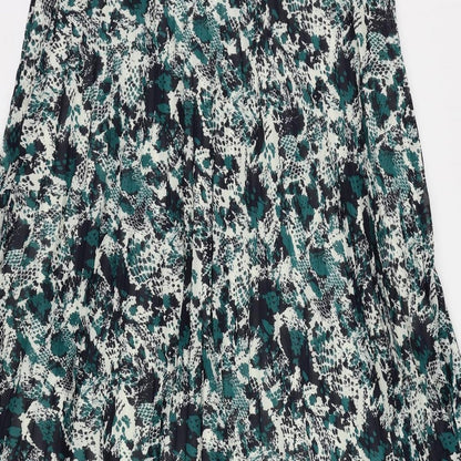 Marks and Spencer Womens Green Animal Print Polyester Pleated Skirt Size 14 - Elastic Waist