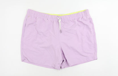 Marks and Spencer Mens Purple Polyester Bermuda Shorts Size 2XL L6 in Regular Drawstring - Swim Shorts