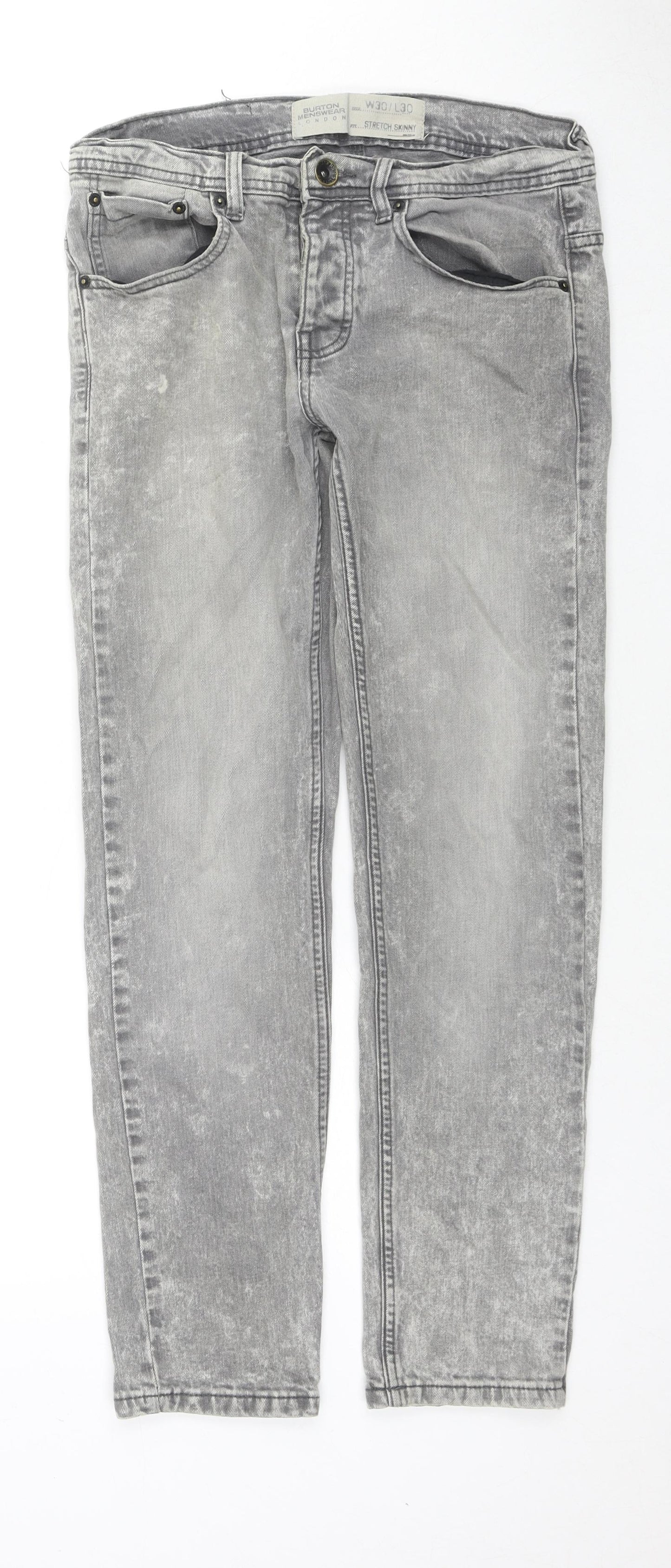 Burton Mens Grey Cotton Skinny Jeans Size 30 in L30 in Regular Zip