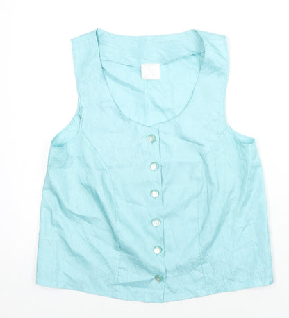 Charnos Womens Blue Polyester Basic Button-Up Size 12 Scoop Neck