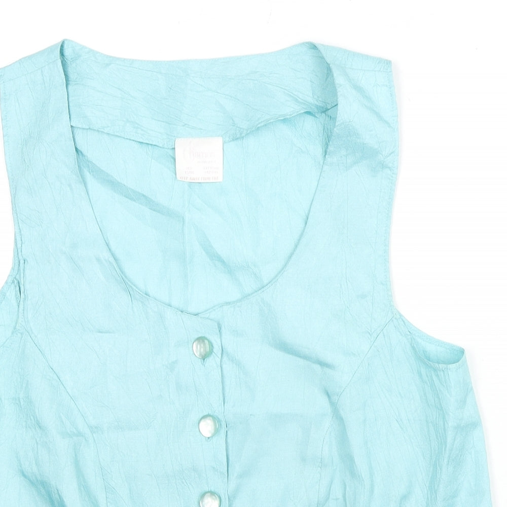 Charnos Womens Blue Polyester Basic Button-Up Size 12 Scoop Neck