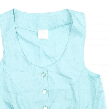 Charnos Womens Blue Polyester Basic Button-Up Size 12 Scoop Neck
