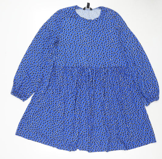 New Look Womens Blue Geometric Polyester Fit & Flare Size 10 Round Neck Pullover