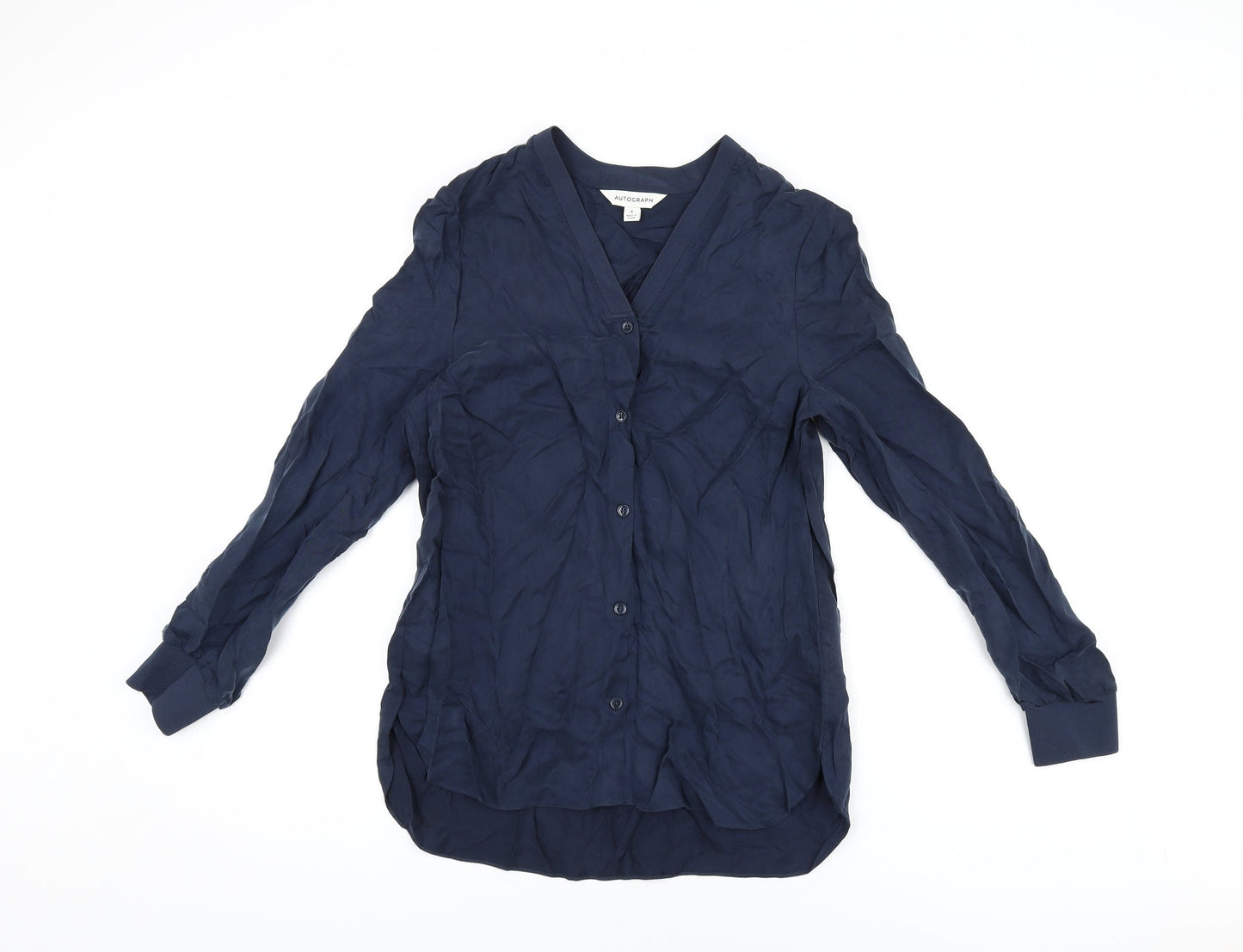 Autograph Womens Blue Cupro Basic Button-Up Size 6 V-Neck