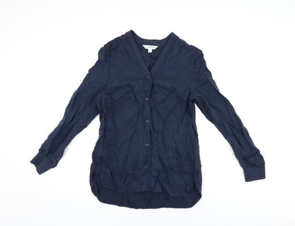 Autograph Womens Blue Cupro Basic Button-Up Size 6 V-Neck