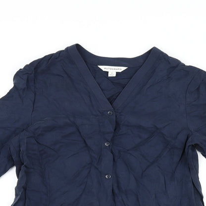 Autograph Womens Blue Cupro Basic Button-Up Size 6 V-Neck