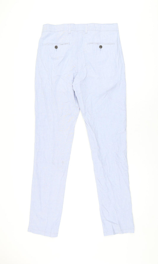 Marks and Spencer Mens Blue Cotton Trousers Size 30 in L33 in Regular Zip