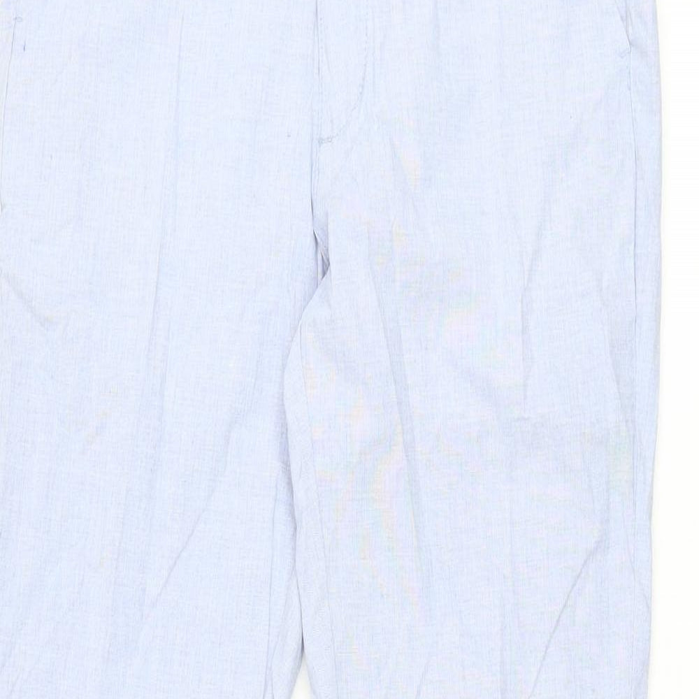 Marks and Spencer Mens Blue Cotton Trousers Size 30 in L33 in Regular Zip