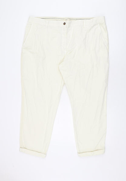Marks and Spencer Womens Ivory Cotton Chino Trousers Size 22 L26.5 in Regular Zip